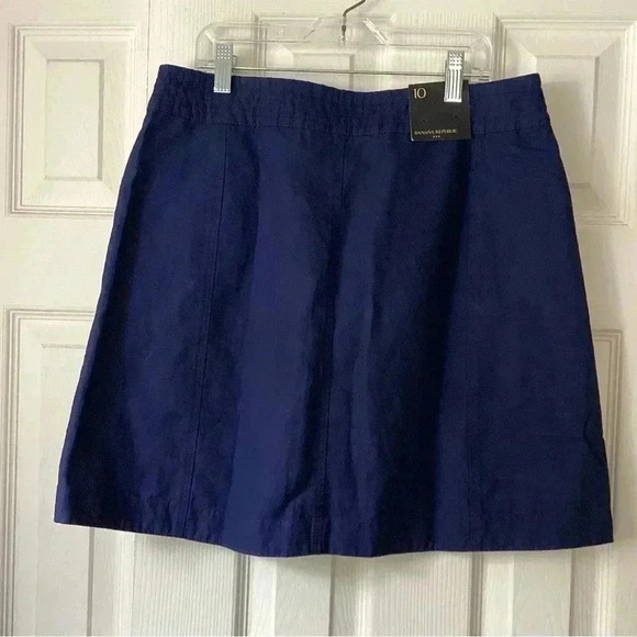 Banana Republic NWT Skirt Women’s 10 Navy Blue Front Button Linen Blend Mini - Picture 6 of 11